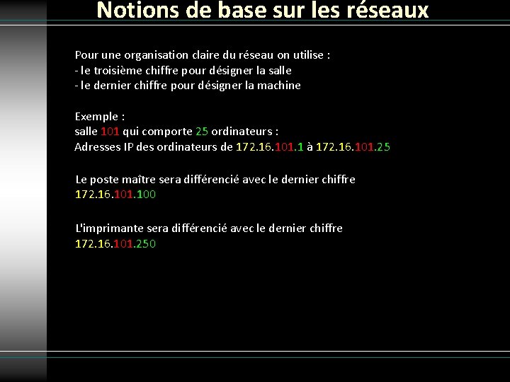 Notions de base sur les réseaux Pour une organisation claire du réseau on utilise