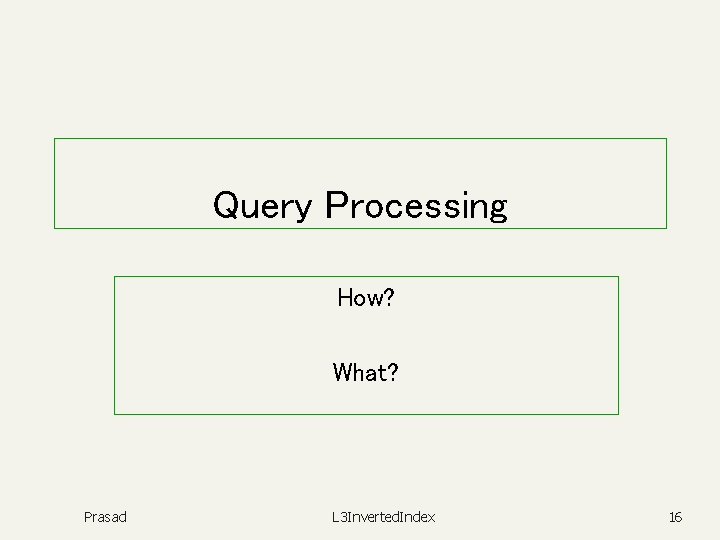 Query Processing How? What? Prasad L 3 Inverted. Index 16 