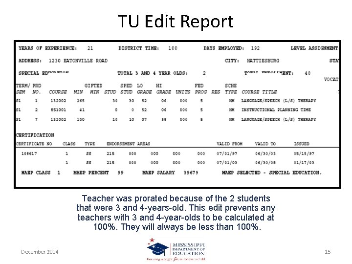 TU Edit Report Teacher was prorated because of the 2 students that were 3