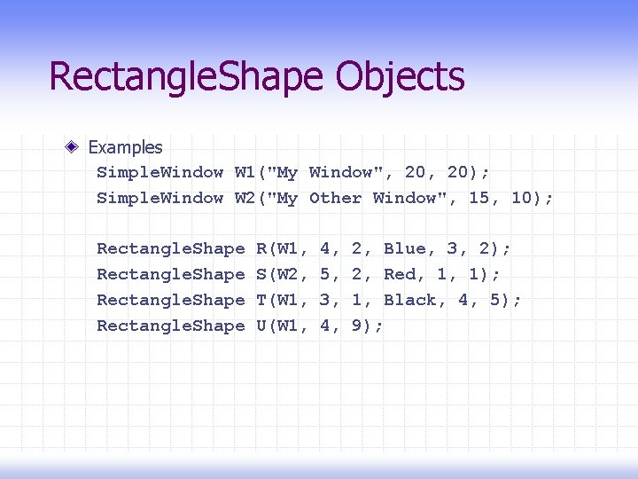 Rectangle. Shape Objects Examples Simple. Window W 1("My Window", 20); Simple. Window W 2("My