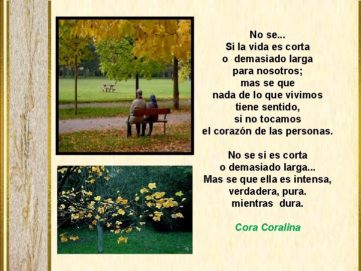 No se. . . Si la vida es corta o demasiado larga para nosotros;