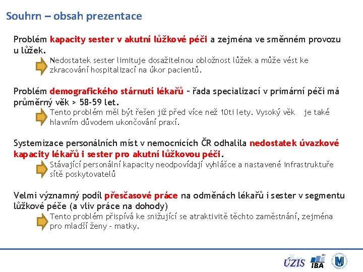 Souhrn – obsah prezentace Problém kapacity sester v akutní lůžkové péči a zejména ve