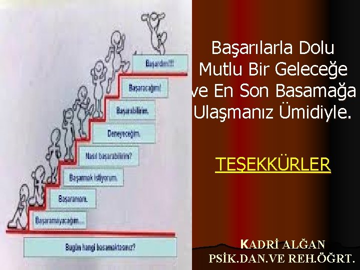 Başarılarla Dolu Mutlu Bir Geleceğe ve En Son Basamağa Ulaşmanız Ümidiyle. TEŞEKKÜRLER KADRİ ALĞAN