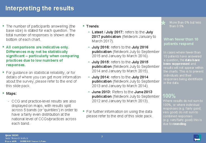 Interpreting the results • • The number of participants answering (the base size) is