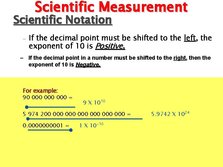 Scientific Measurement Scientific Notation – If the decimal point must be shifted to the