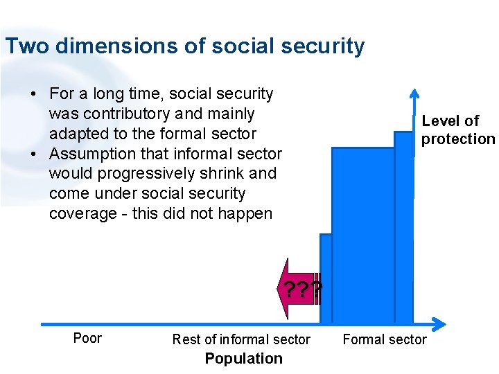 Two dimensions of social security • For a long time, social security was contributory