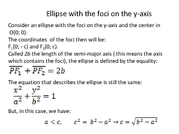 Ellipse with the foci on the y-axis Consider an ellipse with the foci on