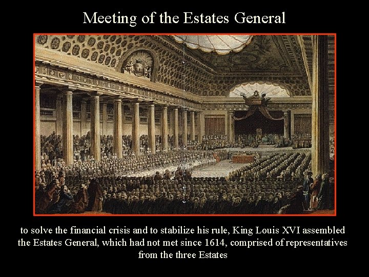 Meeting of the Estates General to solve the financial crisis and to stabilize his