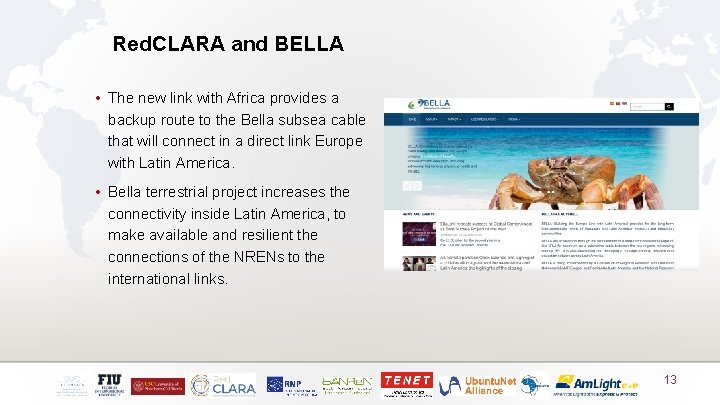 Red. CLARA and BELLA • The new link with Africa provides a backup route