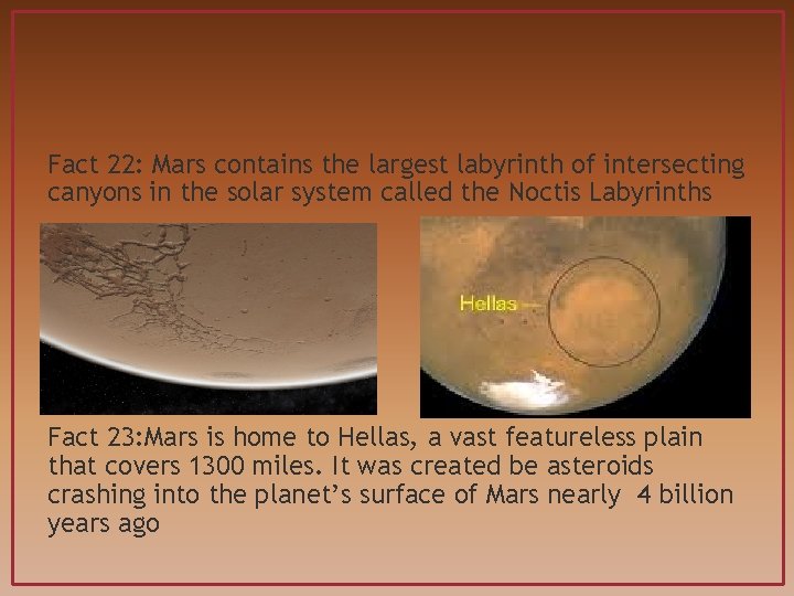 Fact 22: Mars contains the largest labyrinth of intersecting canyons in the solar system