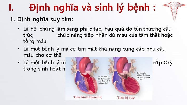 I. Định nghĩa và sinh lý bệnh : 1. Định nghĩa suy tim: •