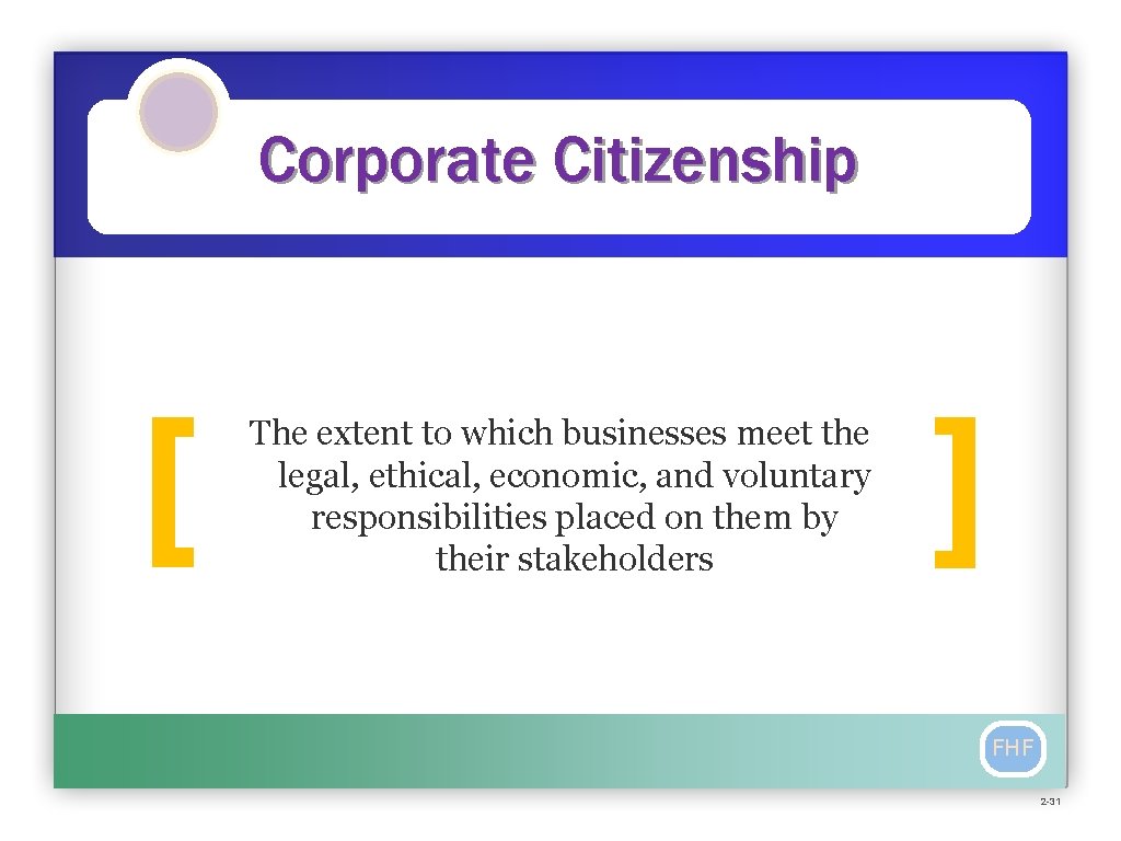 Corporate Citizenship [ The extent to which businesses meet the legal, ethical, economic, and