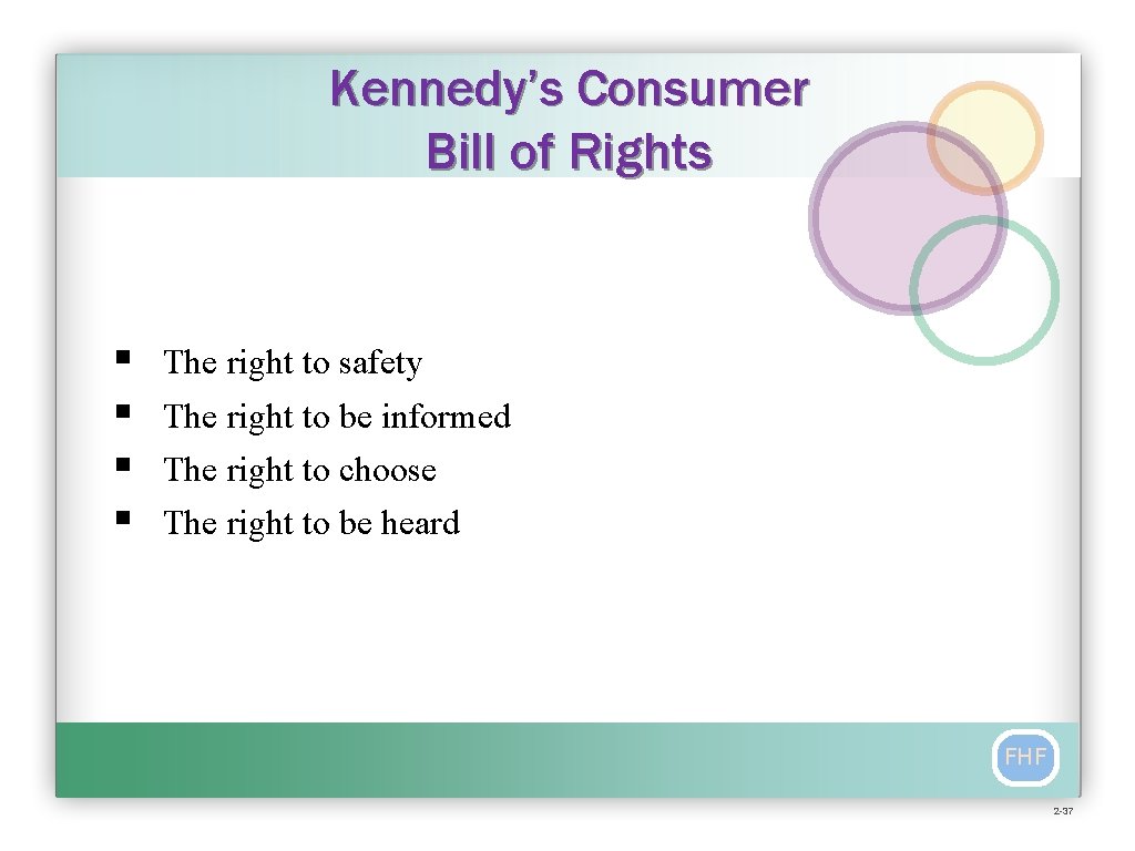 Kennedy’s Consumer Bill of Rights § § The right to safety The right to