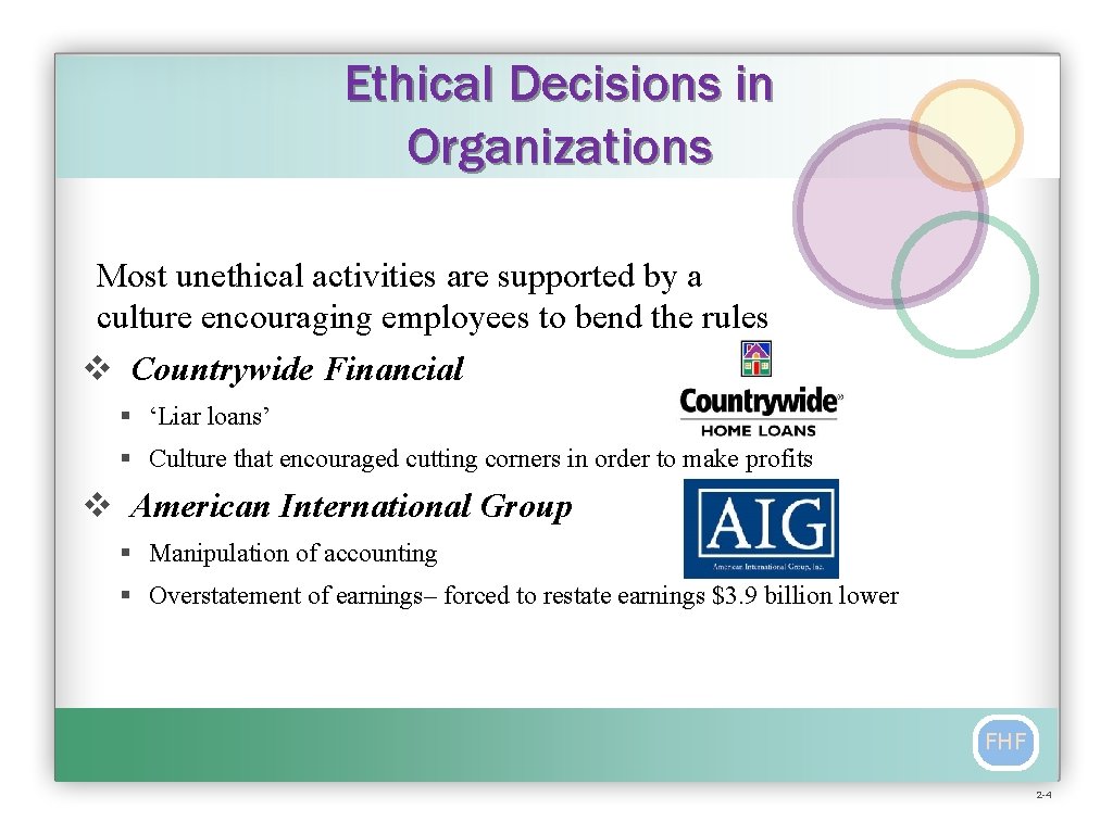 Ethical Decisions in Organizations Most unethical activities are supported by a culture encouraging employees