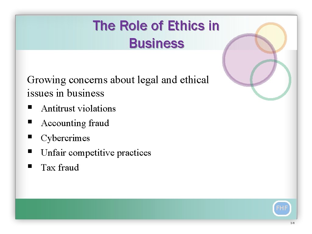 The Role of Ethics in Business Growing concerns about legal and ethical issues in