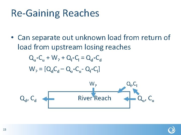 Re-Gaining Reaches • Can separate out unknown load from return of load from upstream