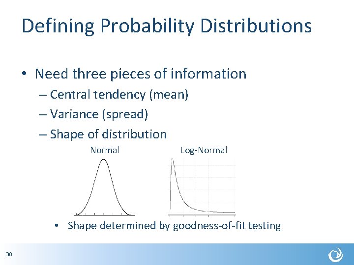 Defining Probability Distributions • Need three pieces of information – Central tendency (mean) –