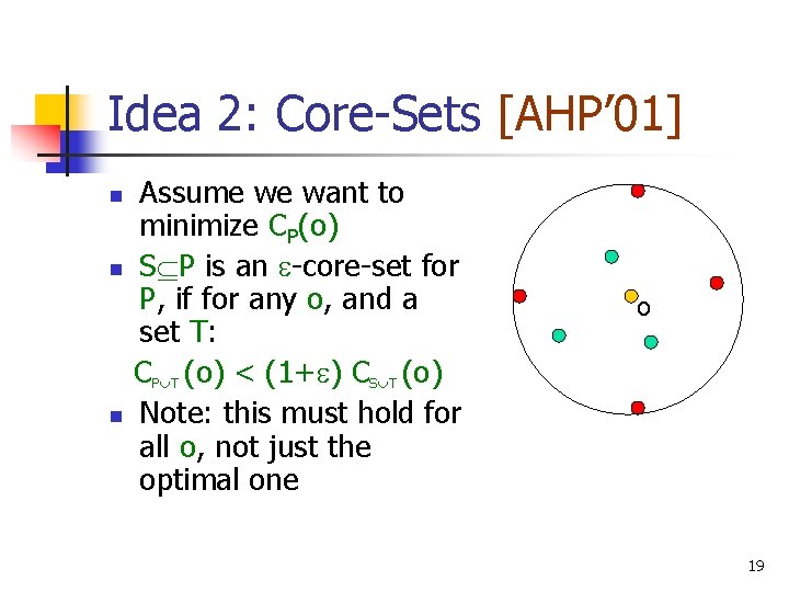 Idea 2: Core-Sets [AHP’ 01] n n n Assume we want to minimize CP(o)