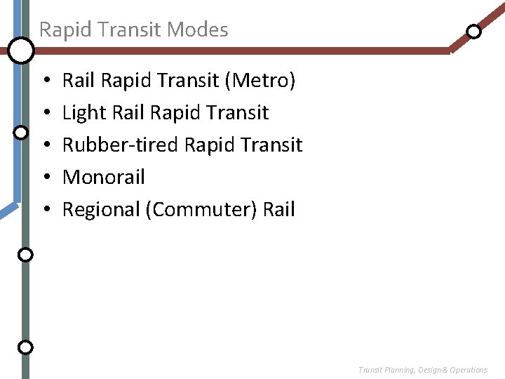 Rapid Transit Modes • • • Rail Rapid Transit (Metro) Light Rail Rapid Transit