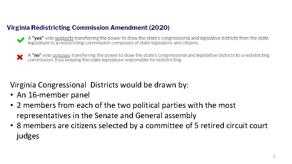 Virginia Congressional Districts would be drawn by: • An 16 -member panel • 2