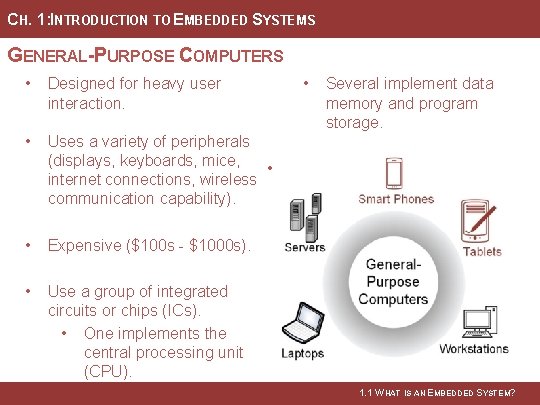 CH. 1: INTRODUCTION TO EMBEDDED SYSTEMS GENERAL-PURPOSE COMPUTERS • Designed for heavy user interaction.