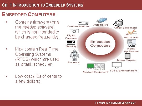 CH. 1: INTRODUCTION TO EMBEDDED SYSTEMS EMBEDDED COMPUTERS • Contains firmware (only the needed