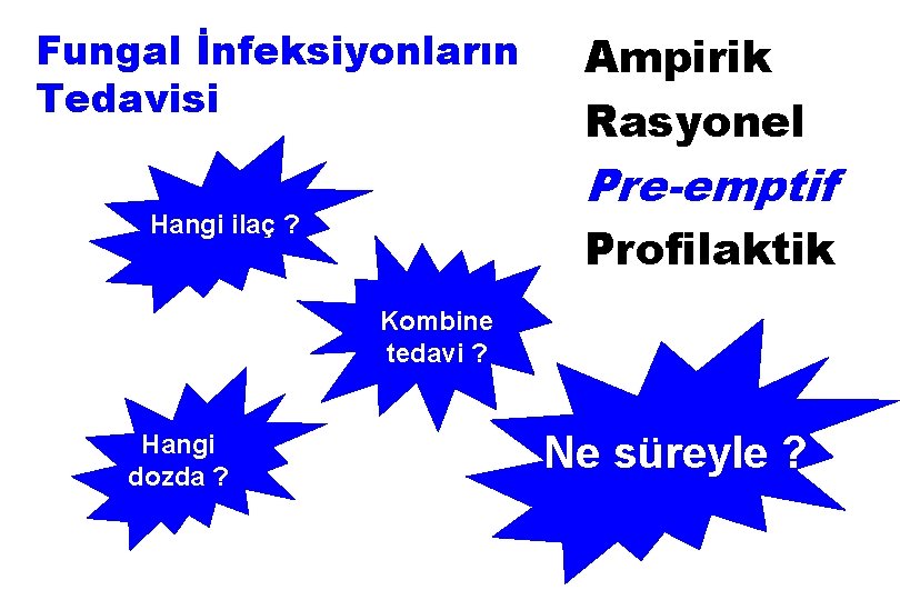 Fungal İnfeksiyonların Tedavisi Ampirik Rasyonel Pre-emptif Hangi ilaç ? Profilaktik Kombine tedavi ? Hangi