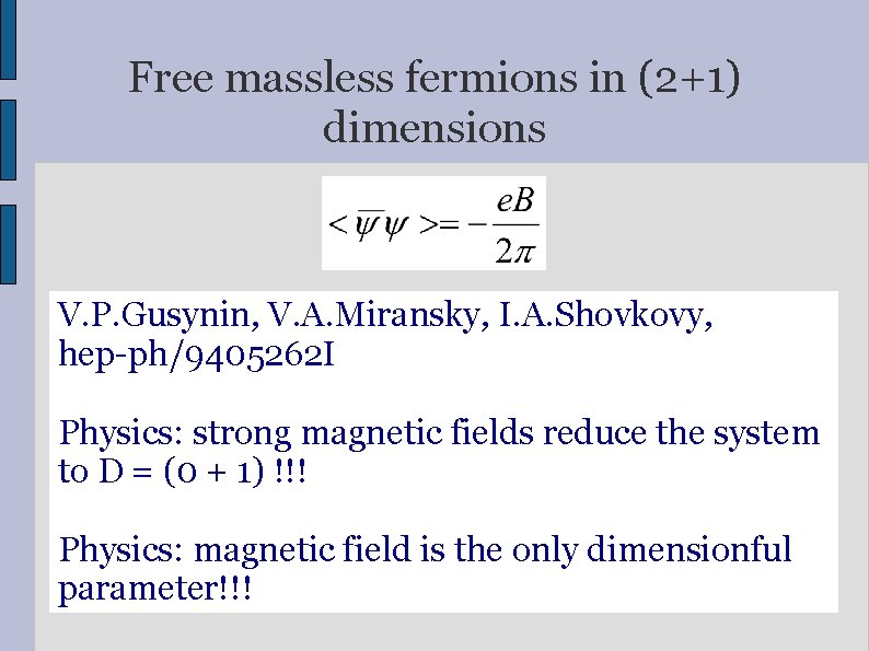Free massless fermions in (2+1) dimensions V. P. Gusynin, V. A. Miransky, I. A.