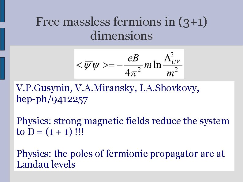 Free massless fermions in (3+1) dimensions V. P. Gusynin, V. A. Miransky, I. A.