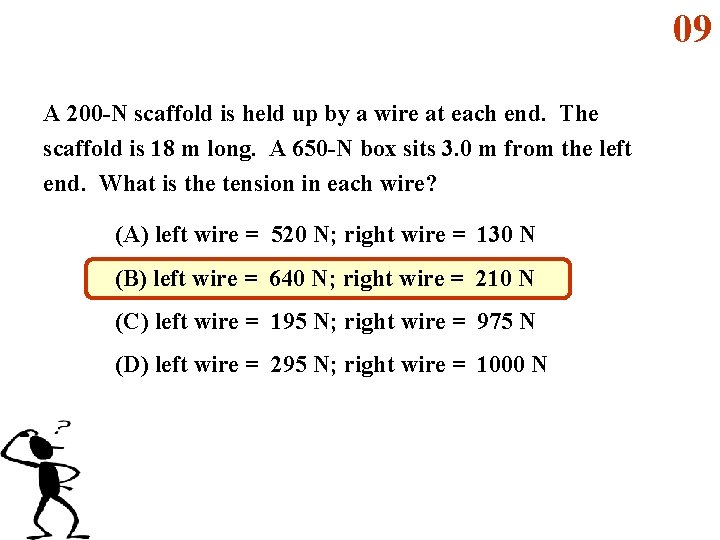 09 A 200 -N scaffold is held up by a wire at each end.