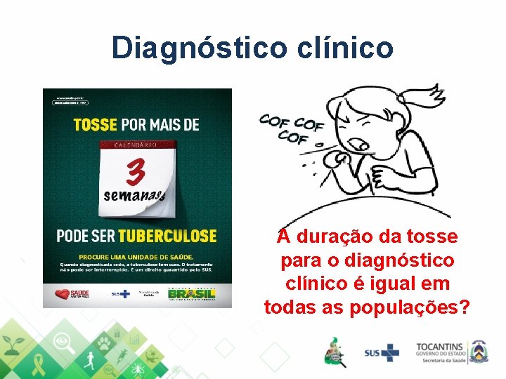 Diagnóstico clínico A duração da tosse para o diagnóstico clínico é igual em todas