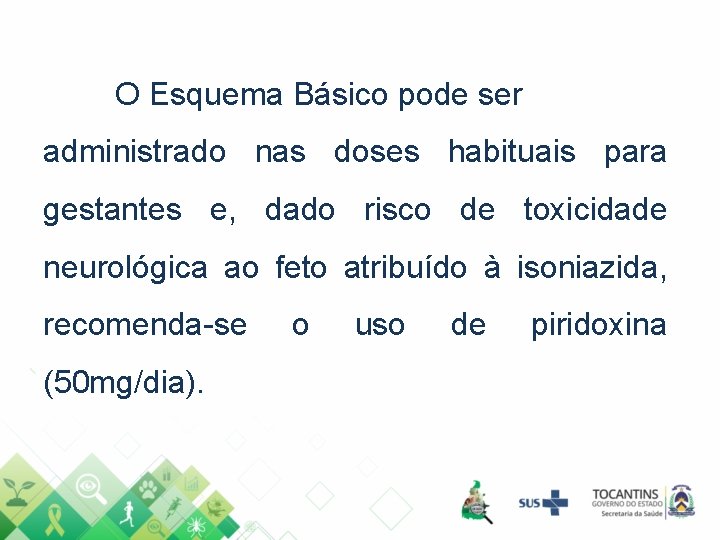 O Esquema Básico pode ser administrado nas doses habituais para gestantes e, dado risco