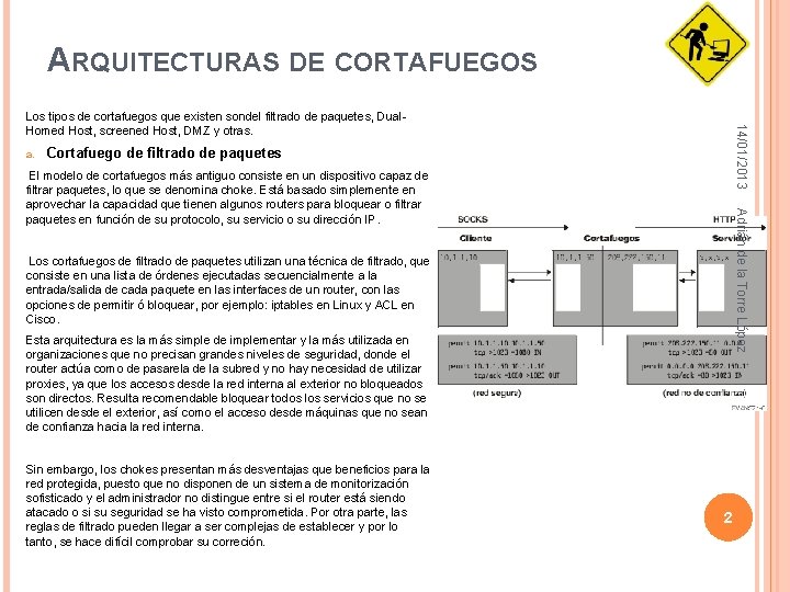 ARQUITECTURAS DE CORTAFUEGOS a. 14/01/2013 Los tipos de cortafuegos que existen sondel filtrado de