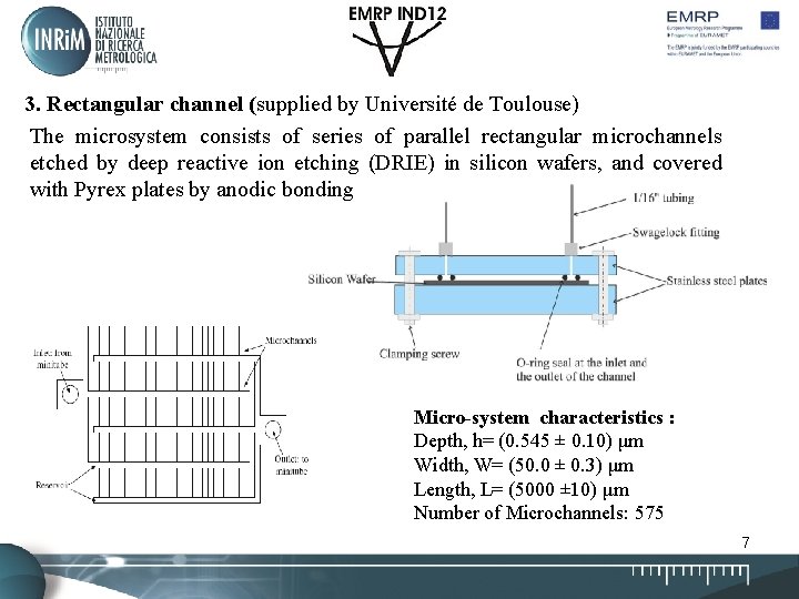 3. Rectangular channel (supplied by Université de Toulouse) The microsystem consists of series of