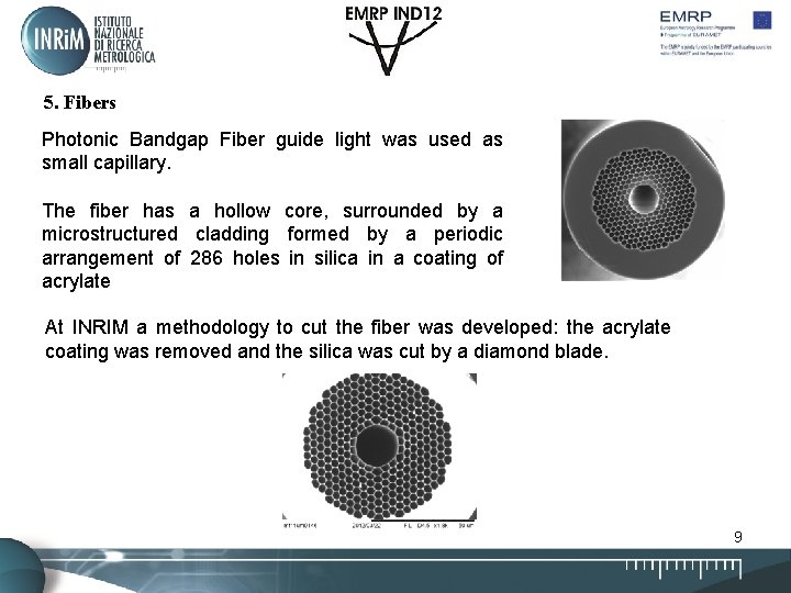 5. Fibers Photonic Bandgap Fiber guide light was used as small capillary. The fiber