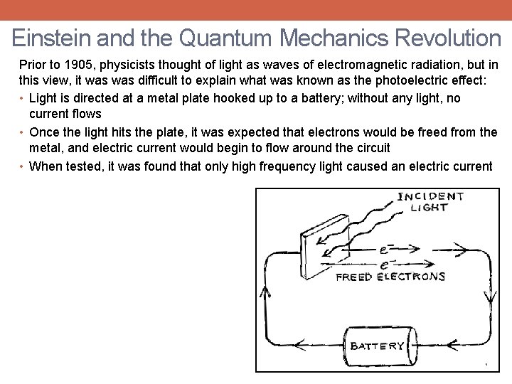 Einstein and the Quantum Mechanics Revolution Prior to 1905, physicists thought of light as