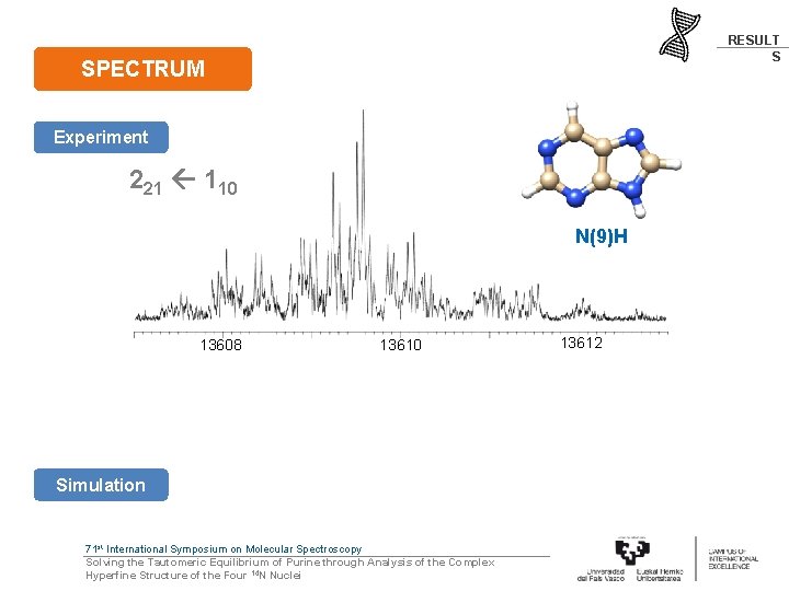 RESULT S SPECTRUM Experiment 221 110 N(9)H 13608 13610 Simulation 71 st International Symposium