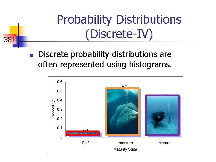 Probability Distributions (Discrete-IV) 381 n Discrete probability distributions are often represented using histograms. 