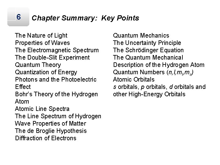 6 Chapter Summary: Key Points The Nature of Light Properties of Waves The Electromagnetic