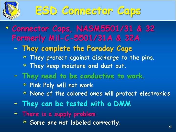 ESD Connector Caps • Connector Caps, NASM 5501/31 & 32 Formerly Mil-C-5501/31 A &