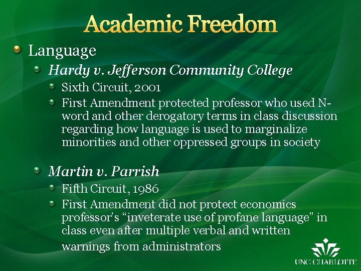 Academic Freedom Language Hardy v. Jefferson Community College Sixth Circuit, 2001 First Amendment protected