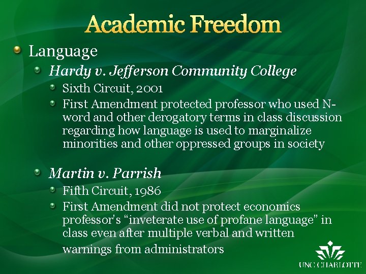 Academic Freedom Language Hardy v. Jefferson Community College Sixth Circuit, 2001 First Amendment protected Academic Freedom Language Hardy v. Jefferson Community College Sixth Circuit, 2001 First Amendment protected