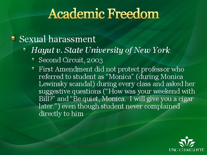 Academic Freedom Sexual harassment Hayut v. State University of New York Second Circuit, 2003