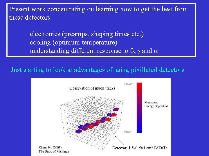 Present work concentrating on learning how to get the best from these detectors: electronics