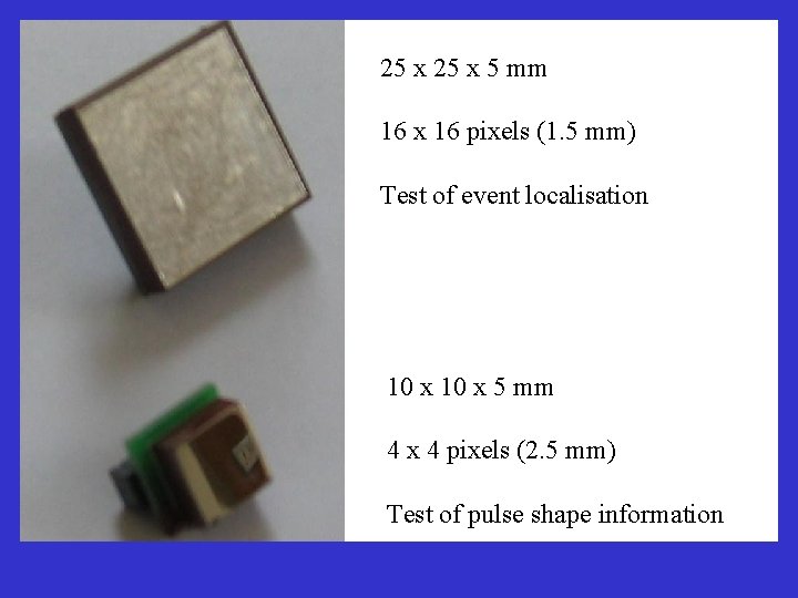 25 x 5 mm 16 x 16 pixels (1. 5 mm) Test of event