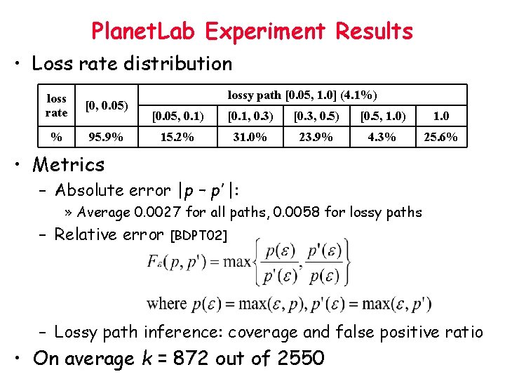 Planet. Lab Experiment Results • Loss rate distribution loss rate [0, 0. 05) %