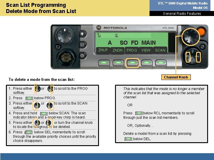 XTL™ 5000 Digital Mobile Radio Model O 5 Scan List Programming Delete Mode from