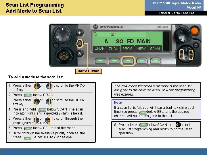 XTL™ 5000 Digital Mobile Radio Model O 5 Scan List Programming Add Mode to