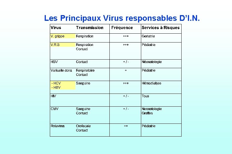  Les Principaux Virus responsables D’I. N. 