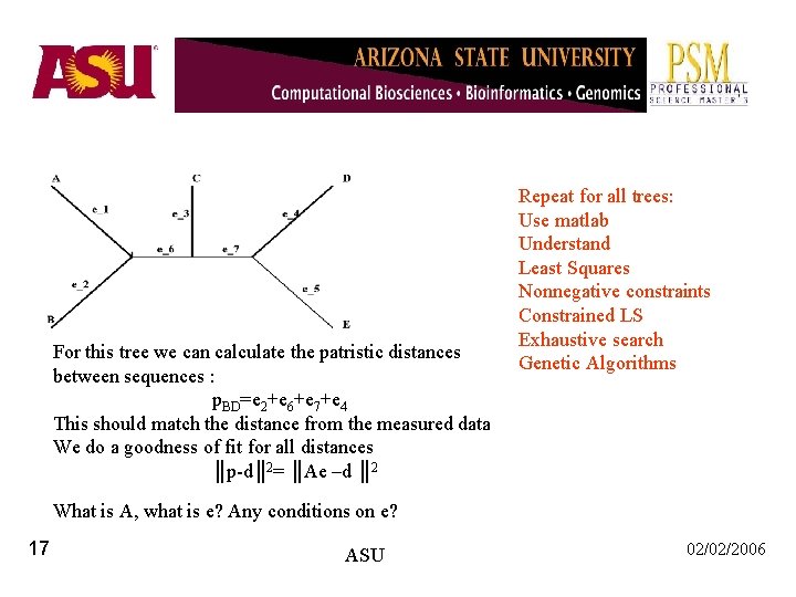 For this tree we can calculate the patristic distances between sequences : p. BD=e